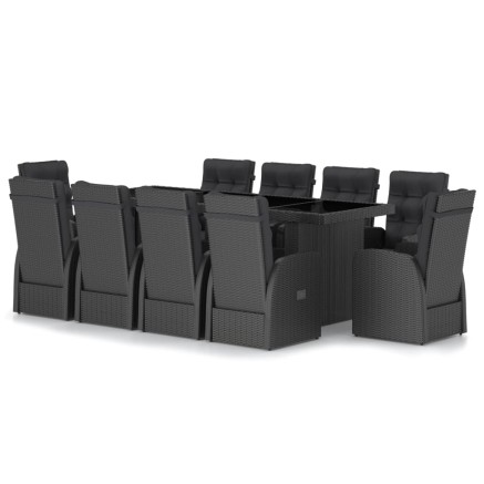 Salon de jardin 11 pcs avec coussins résine tressée noir 2