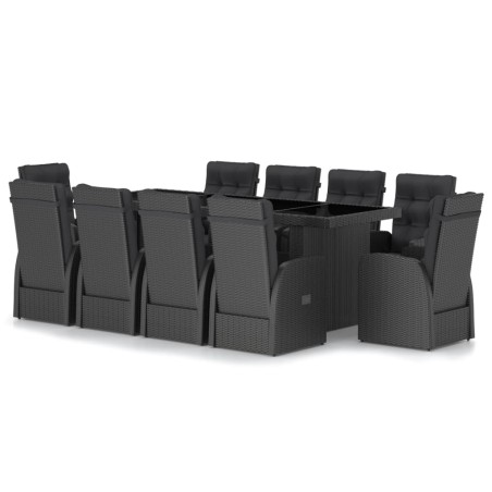 Salon de jardin 11 pcs avec coussins résine tressée noir