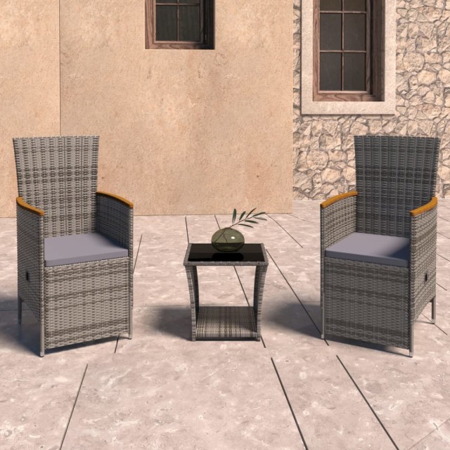 Salon de jardin 3 pcs avec coussins Résine tressée Gris