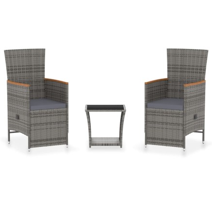 Salon de jardin 3 pcs avec coussins Résine tressée Gris 2