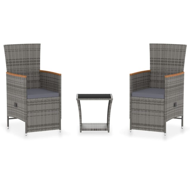 Salon de jardin 3 pcs avec coussins Résine tressée Gris