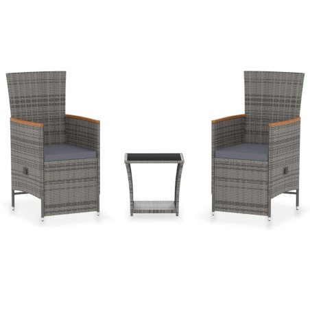 Salon de jardin 3 pcs avec coussins Résine tressée Gris