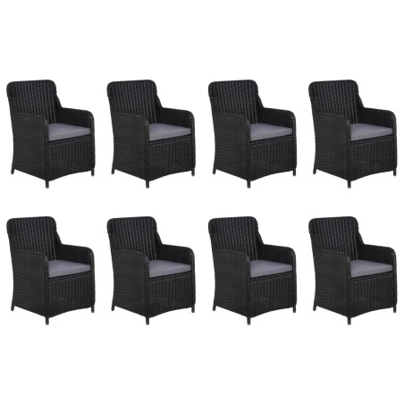 Ensemble à manger de jardin 9 pcs Résine tressée Noir