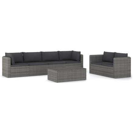 Salon de jardin 7 pcs avec coussins résine tressée gris 2