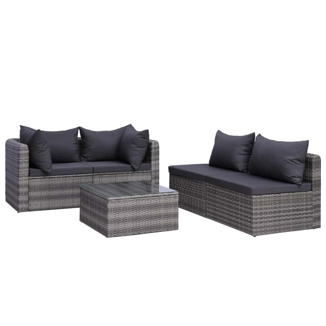 Salon de jardin 7 pcs avec coussins résine tressée gris