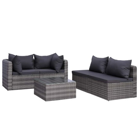 Salon de jardin 7 pcs avec coussins résine tressée gris