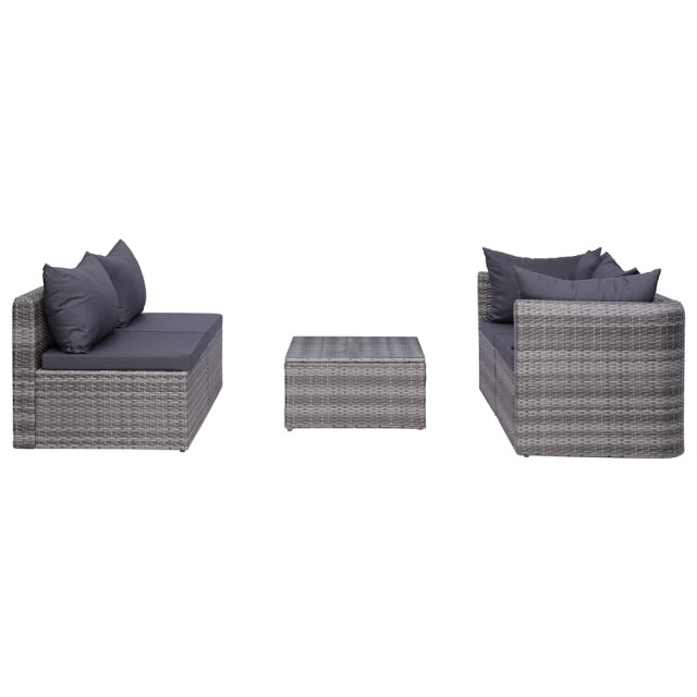 Salon de jardin 7 pcs avec coussins résine tressée gris