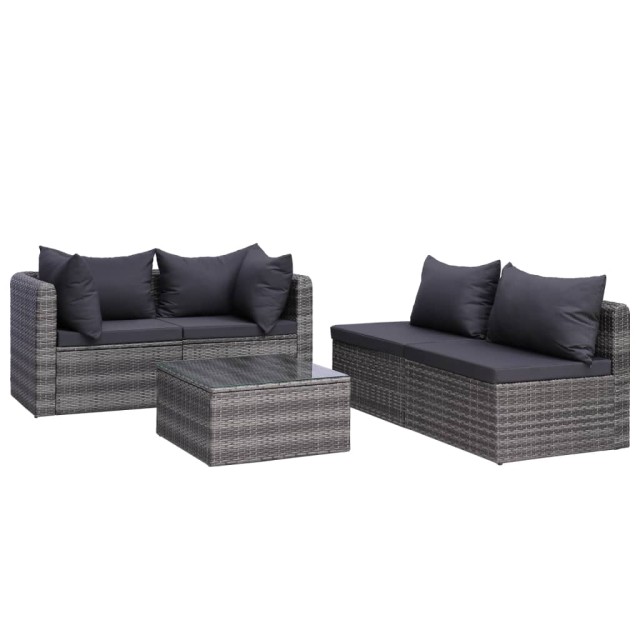 Salon de jardin 8 pcs avec coussins résine tressée gris