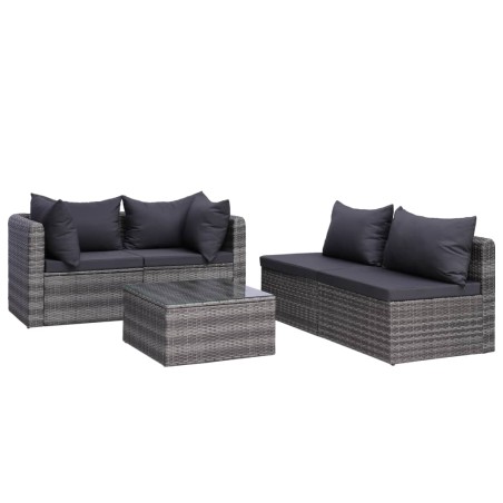 Salon de jardin 8 pcs avec coussins résine tressée gris