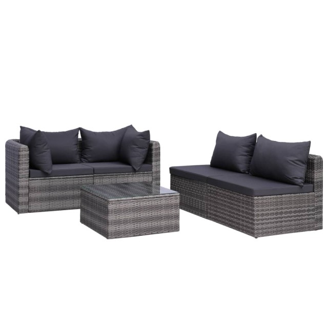 Salon de jardin 9 pcs avec coussins Résine tressée Gris