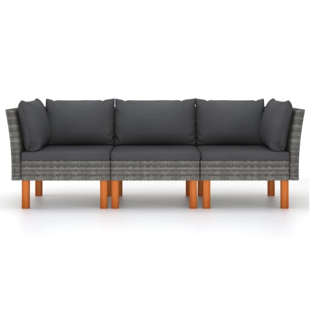 Canapé de jardin à 3 places avec coussins Gris Résine tressée