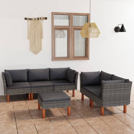Salon de jardin 6 pcs avec coussins Résine tressée Gris