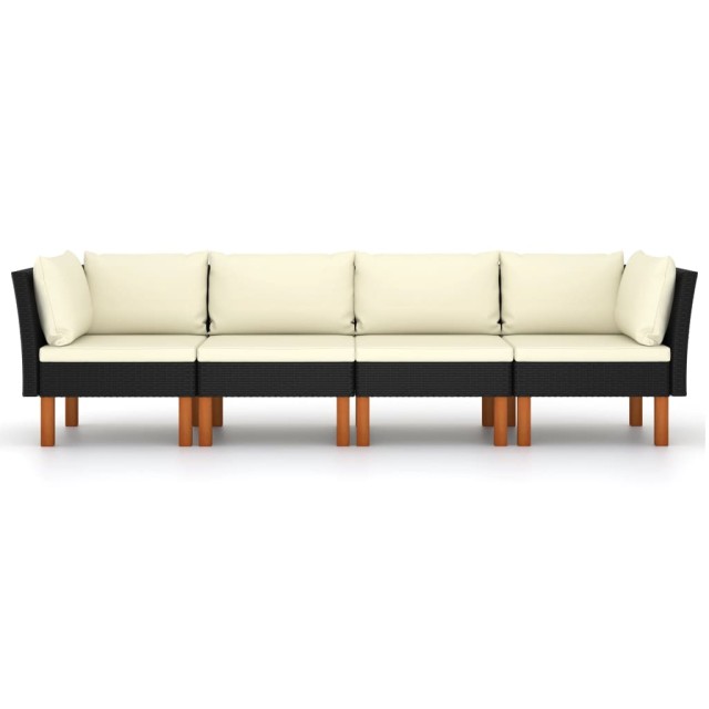 Canapé de jardin à 4 places avec coussins Noir Résine tressée