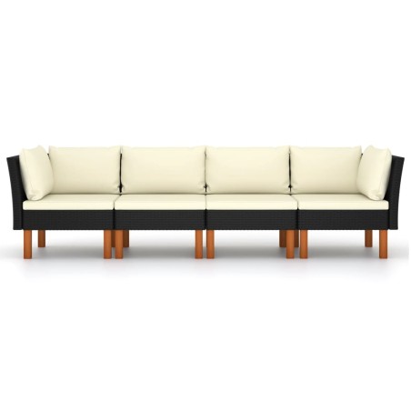 Canapé de jardin à 4 places avec coussins Noir Résine tressée