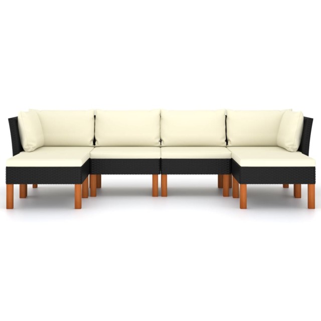 Salon de jardin 6 pcs avec coussins Résine tressée Noir