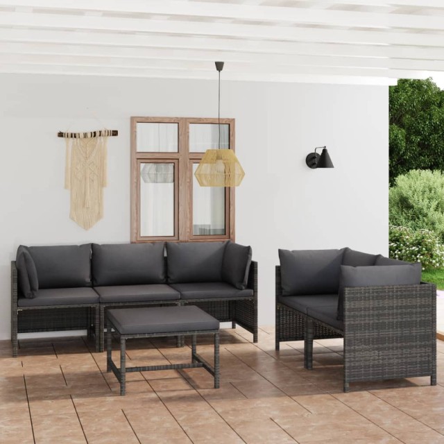 Salon de jardin 6 pcs avec coussins Résine tressée Gris