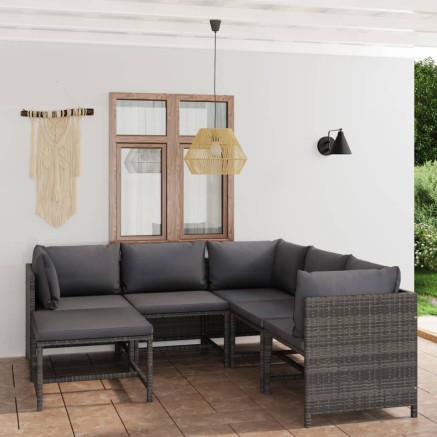 Salon de jardin 6 pcs avec coussins Résine tressée Gris