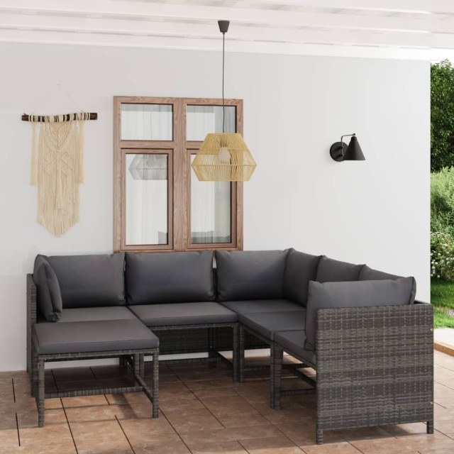 Salon de jardin 6 pcs avec coussins Résine tressée Gris