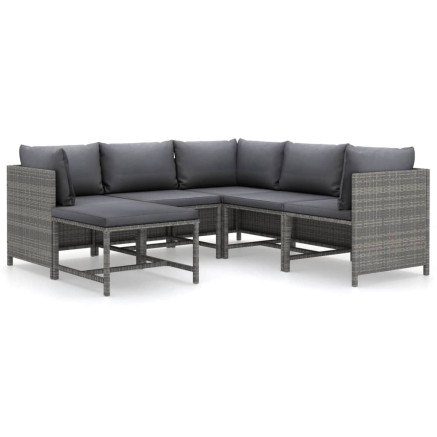 Salon de jardin 6 pcs avec coussins Résine tressée Gris 2
