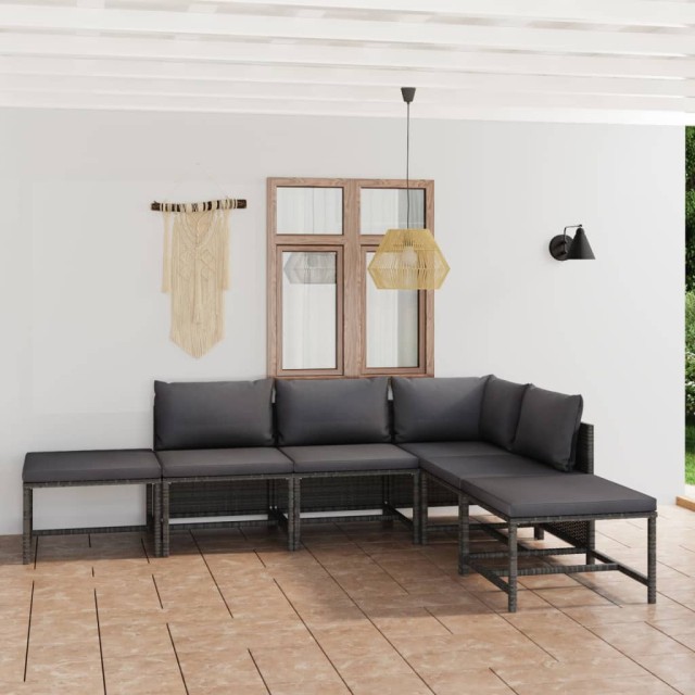 Salon de jardin 6 pcs avec coussins Résine tressée Gris