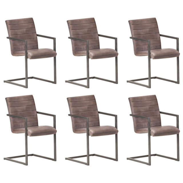 Chaises à manger cantilever lot de 6 marron cuir véritable