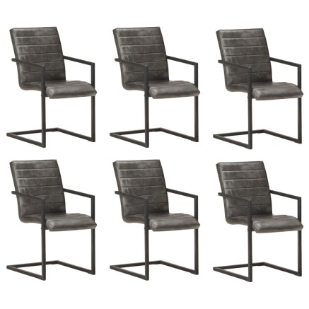 Chaises à manger cantilever lot de 6 gris cuir véritable