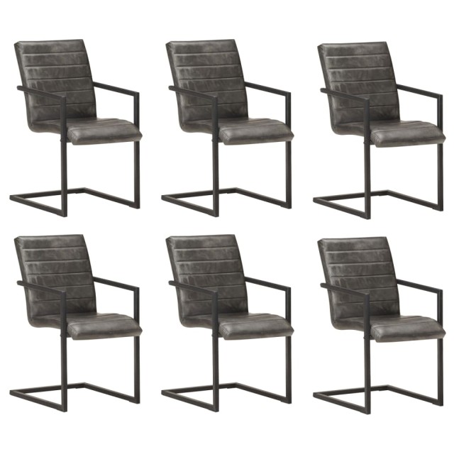 Chaises à manger cantilever lot de 6 gris cuir véritable