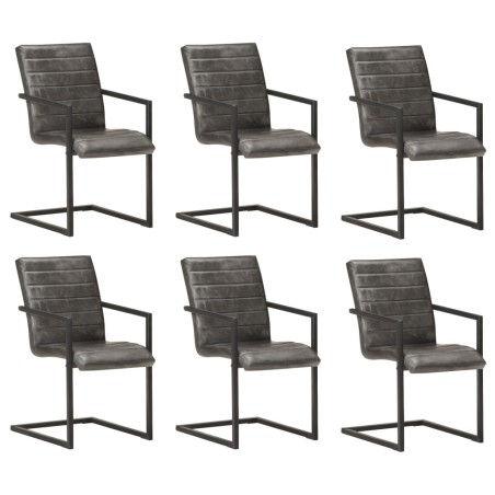 Chaises à manger cantilever lot de 6 gris cuir véritable