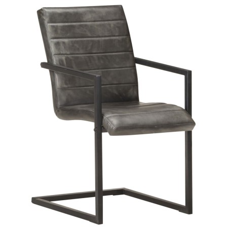 Chaises à manger cantilever lot de 6 gris cuir véritable