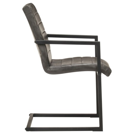 Chaises à manger cantilever lot de 6 gris cuir véritable