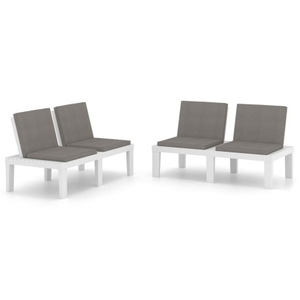 Bancs de salon de jardin avec coussins lot de 2 Plastique Blanc 2