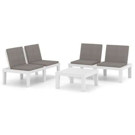 Salon de jardin 3 pcs avec coussins Plastique Blanc 2