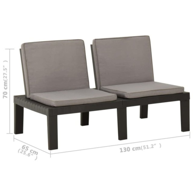 Salon de jardin 3 pcs avec coussins Plastique Gris