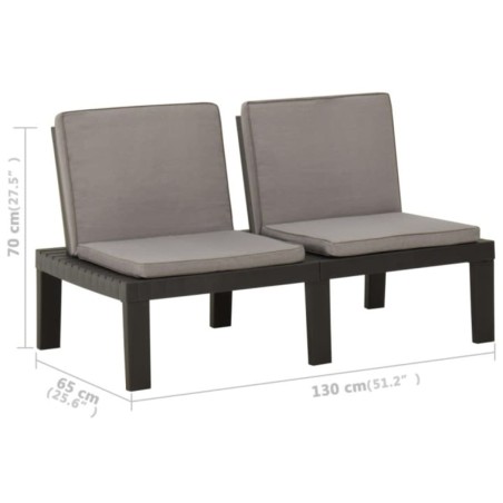 Salon de jardin 3 pcs avec coussins Plastique Gris