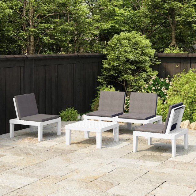 Salon de jardin 4 pcs avec coussins Plastique Blanc
