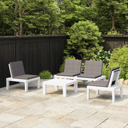 Salon de jardin 4 pcs avec coussins Plastique Blanc