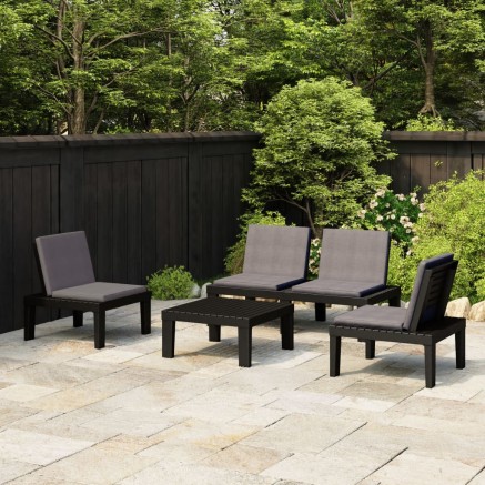 Salon de jardin 4 pcs avec coussins Plastique Gris