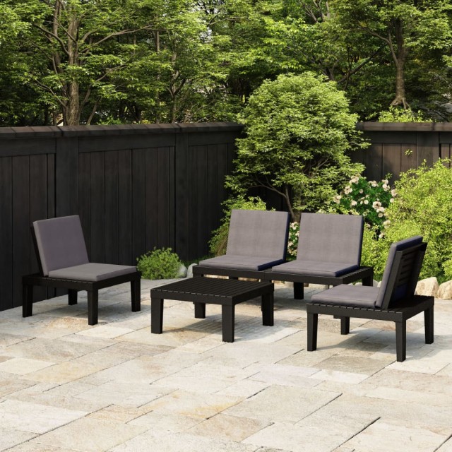 Salon de jardin 4 pcs avec coussins Plastique Gris