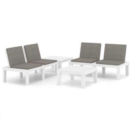 Salon de jardin 4 pcs avec coussins Plastique Blanc