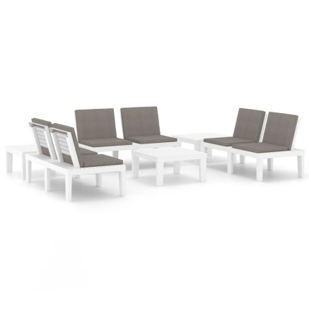 Salon de jardin 6 pcs avec coussins Plastique Blanc 2