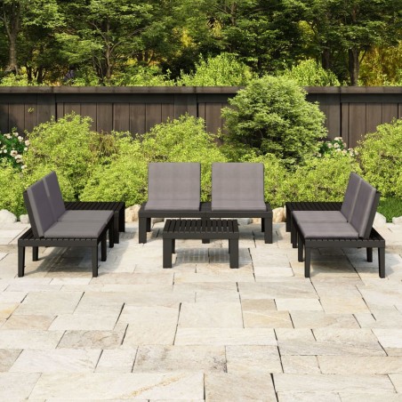 Salon de jardin 6 pcs avec coussins Plastique Gris