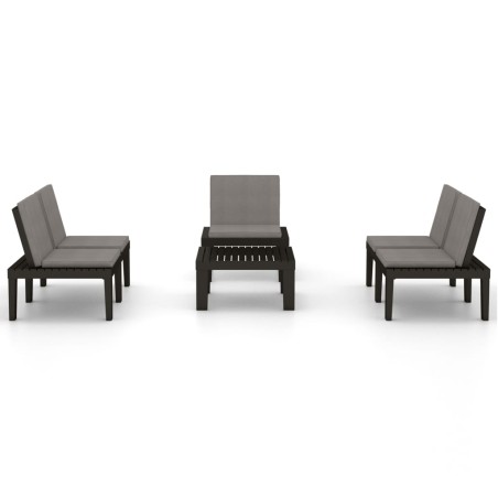 Salon de jardin 4 pcs avec coussins Plastique Gris