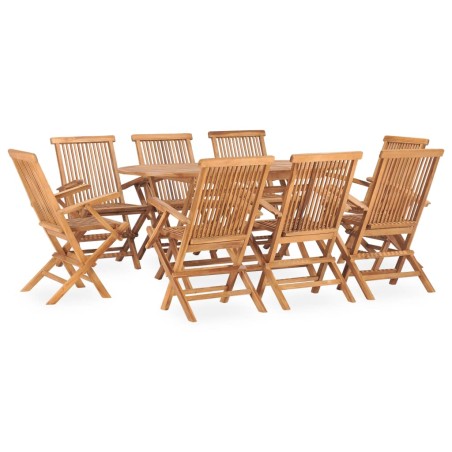 Ensemble à manger d'extérieur pliable 9 pcs Bois solide de teck