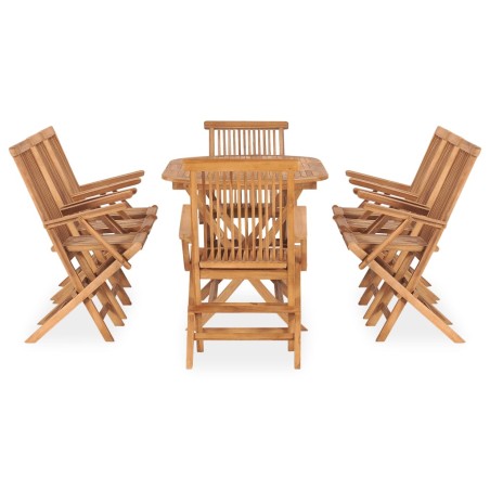Ensemble à manger d'extérieur pliable 9 pcs Bois solide de teck