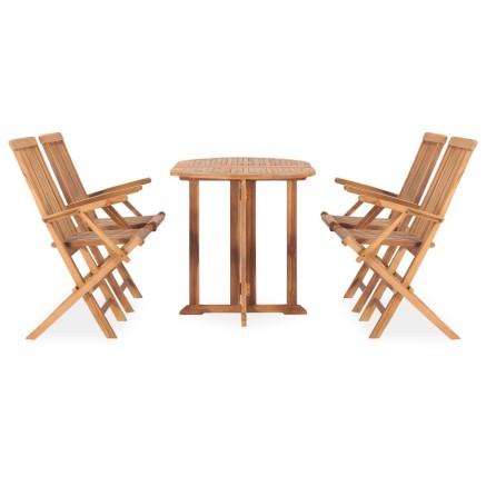Ensemble à manger d'extérieur pliable 5 pcs Bois solide de teck 2