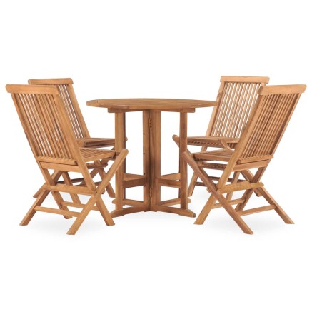 Ensemble à manger d'extérieur pliable 5 pcs Bois solide de teck 2