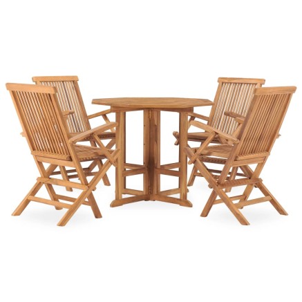 Ensemble à manger d'extérieur pliable 5 pcs Bois solide de teck 2