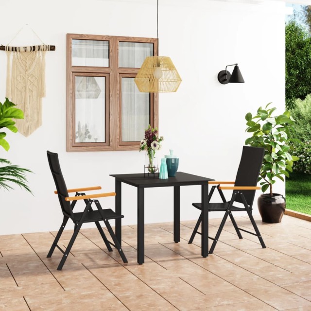 Ensemble à manger de jardin 3 pcs noir et marron
