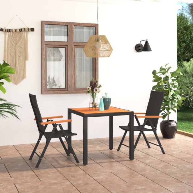 Ensemble à manger de jardin 3 pcs noir et marron
