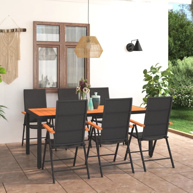 Ensemble à manger de jardin 7 pcs noir et marron